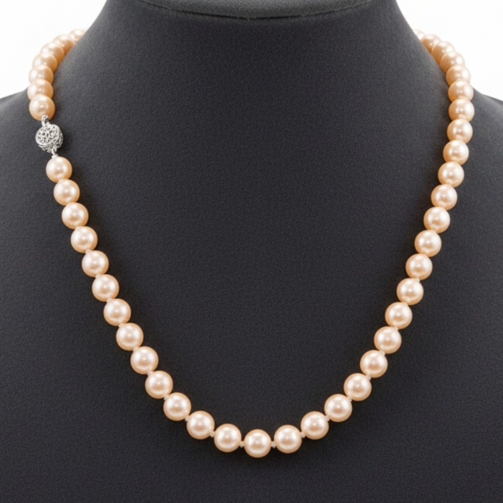 Vintage Champagne Peach Glass Pearl Necklace 31"